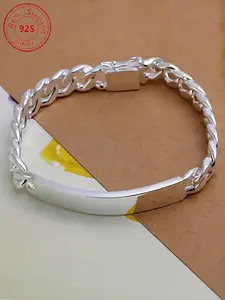 High-End 925 Sterling Silver Geometric Cuban Chain Bracelet, Elegant Jewelry Gift, Unisex, Christmas Halloween Valentine's Day