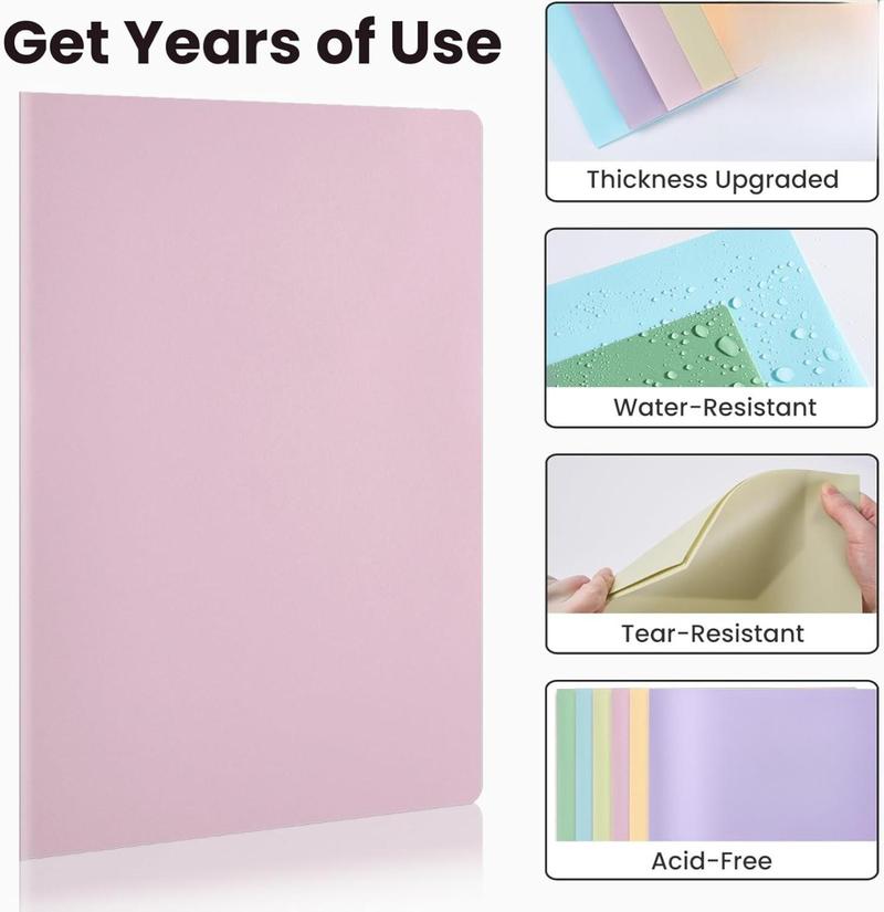 6Pack Folders with Pockets, Pastel Colors, Heavy Duty Pocket Folders, Plastic Folders with Pockets, 2 Pocket Folders Bulk, Aesthetic File Folders, Back to School Office Filing Supplies