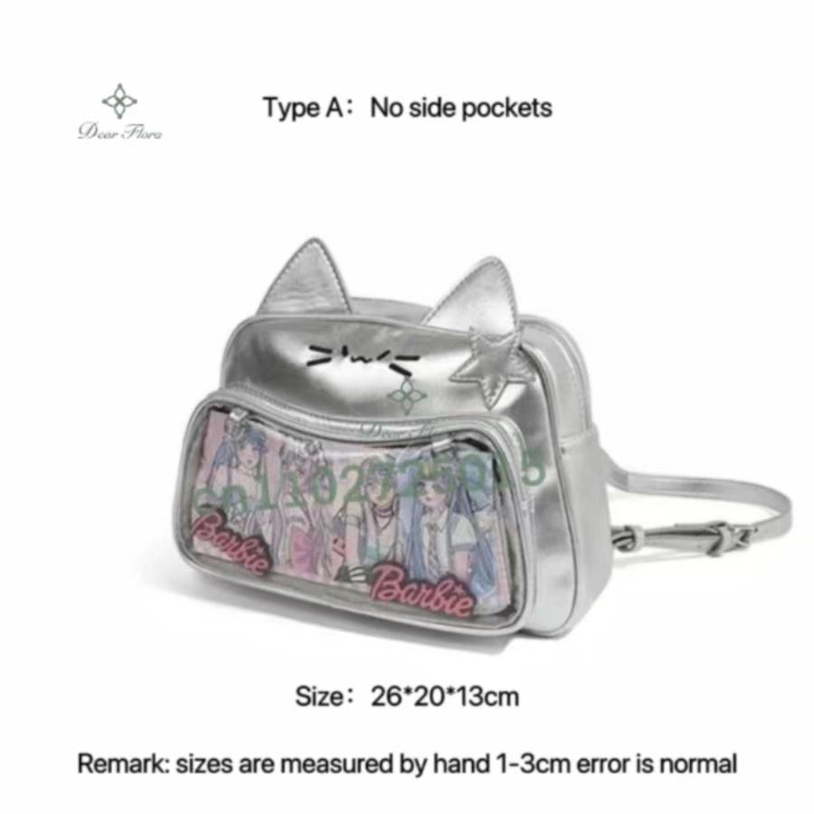 New Y2K Korean Kawaii Cat Ita Bag Cute PU Shoulder Bag Girls Transparent Pocket Harajuku Crossbody Bag Women's Fashion Backpacks