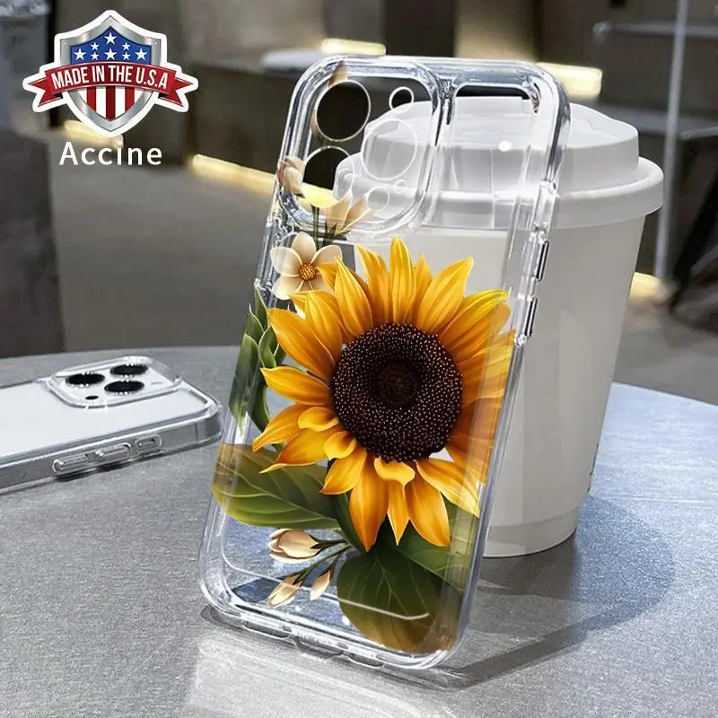 A Sunflower TPU Pattern Phone Case for iPhone  17 15 16 14 Pro Max 13 12 11 XR XS E Plus Non-Yellowing Drop Protection Transparent Silicone Cover Cellphone Protective Shockproof Smartphone Casing
