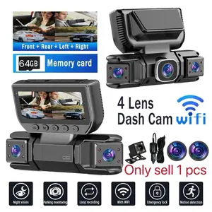 1080P Full HD Four-Channel Dash Camera, Front Back Left Right Cameras, Night Vision, WiFi Support, 64GB SD Card Included, Loop Recording