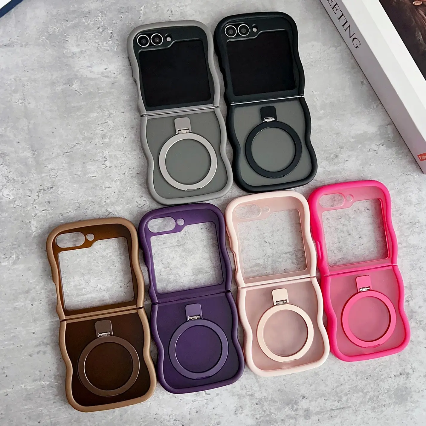 Wave Edge Matte Acrylic Magnetic Metal Stand Phone Case, Samsung Flip 6/z Flip 5/z Flip 4 5g Soft Border Protection Back Cover