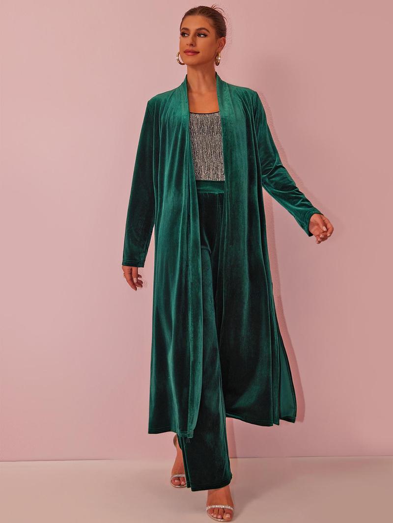 Joyfunear Women's Velvet Long Cardigan and Wide-Leg Pants Set Joyfunear Women's Velvet Long Cardigan and Wide-Leg Pants Set