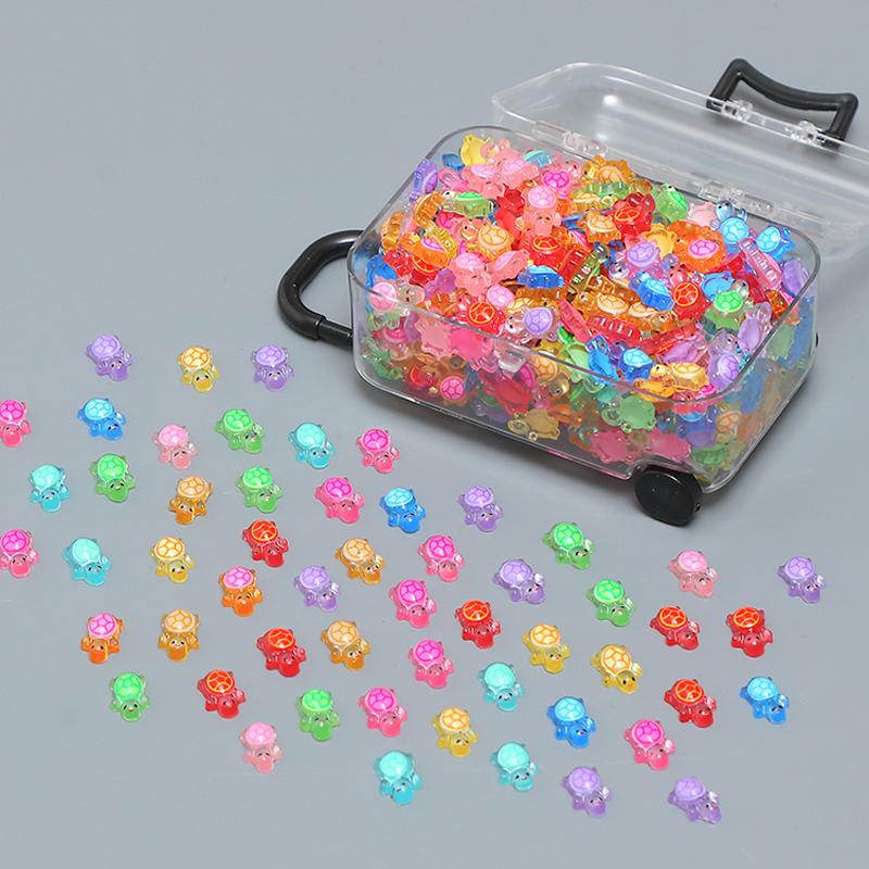 100Pcs Night Glow Miniature Figurines Fairy Garden Decoration Cartoon 3D Luminous Turtle DIY Dopamine Colored Mini Resin Animals