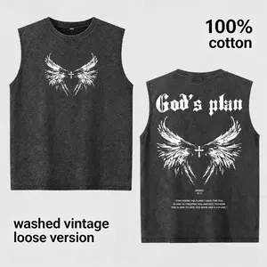 God Plan Jesus Wing Cross Vintage Washed Graphic Vest Christian Apparel Streetwear Oversized Easter Faith Based Mens Aesthetic Grunge Alt Clothin