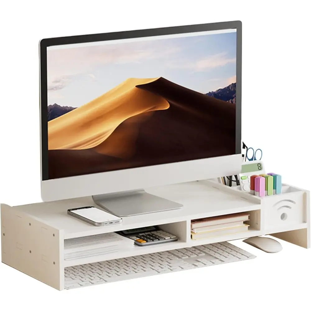 Two-layer storage rack display stand, suitable for desktops. 4.3-inch height display heightener with storage and organization rack. Desktop computer heightener, for home use.