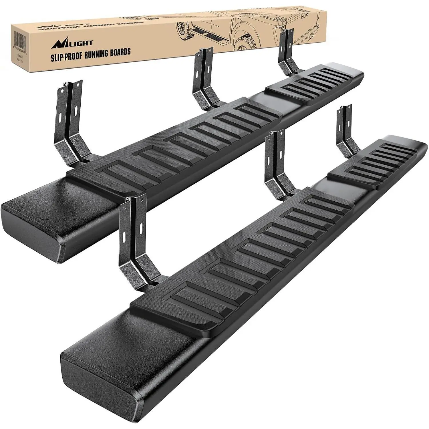 Nilight Running Boards for 1999-2016 Ford F250 F350 Super Duty/Extended Cab 2 Full-Size Door & 2 Half-Size Door 6 Inch Side Step Nerf Bars Stainless Steel Black, 2 X Running Boards