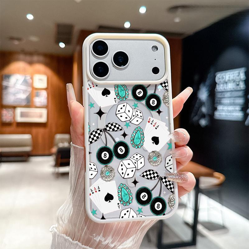 Western Bohemia No. 8 ball Cherry Playing cards Pattern Magnetic MagSafe Phone Case for iPhone 17 Air/16 Pro Max 15 Pro 14 13 12 11 Plus Shockproof Slim Protective Cover Casing