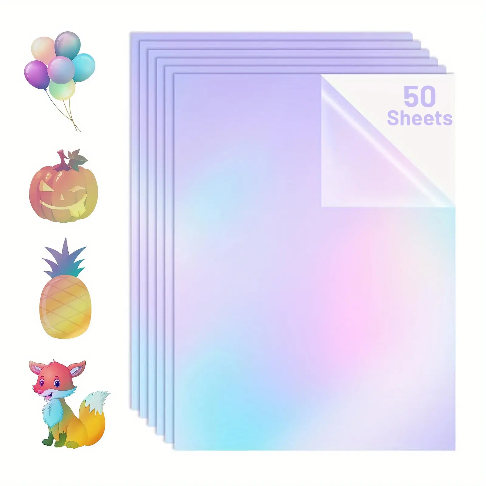 A4 50 Sheets Holographic Rainbow Cold Lamination Film 8.3×11.7 Inch, Waterproof Clear Vinyl Sticker, Non-Printable Colorful Pattern, DIY Crafts