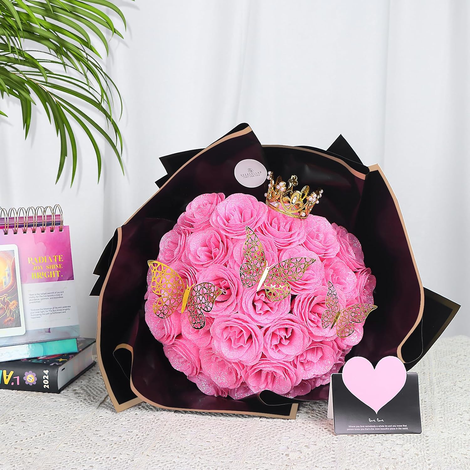 LOVE HOME 25 Pcs DIY Glitter Artificial Roses Bouquet - Shiny Fake Flowers for Home Decor, Ornaments, Room Decor, Mother's Day Gift, Weddings
