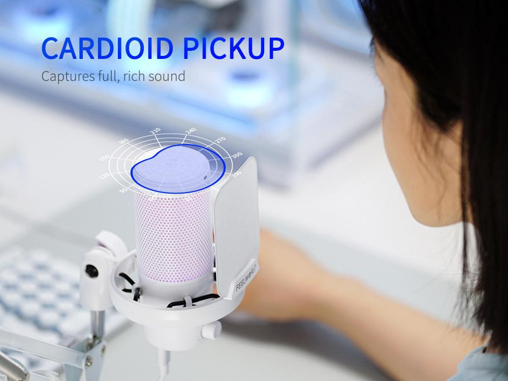 FEELWORLD VM1 White Gaming PC USB Microphone with Boom Arm Stand Noise Cancellation RGB Light Mute for Gamer YouTube Twitch Podcast Streaming Recording Chat PS4 PS5