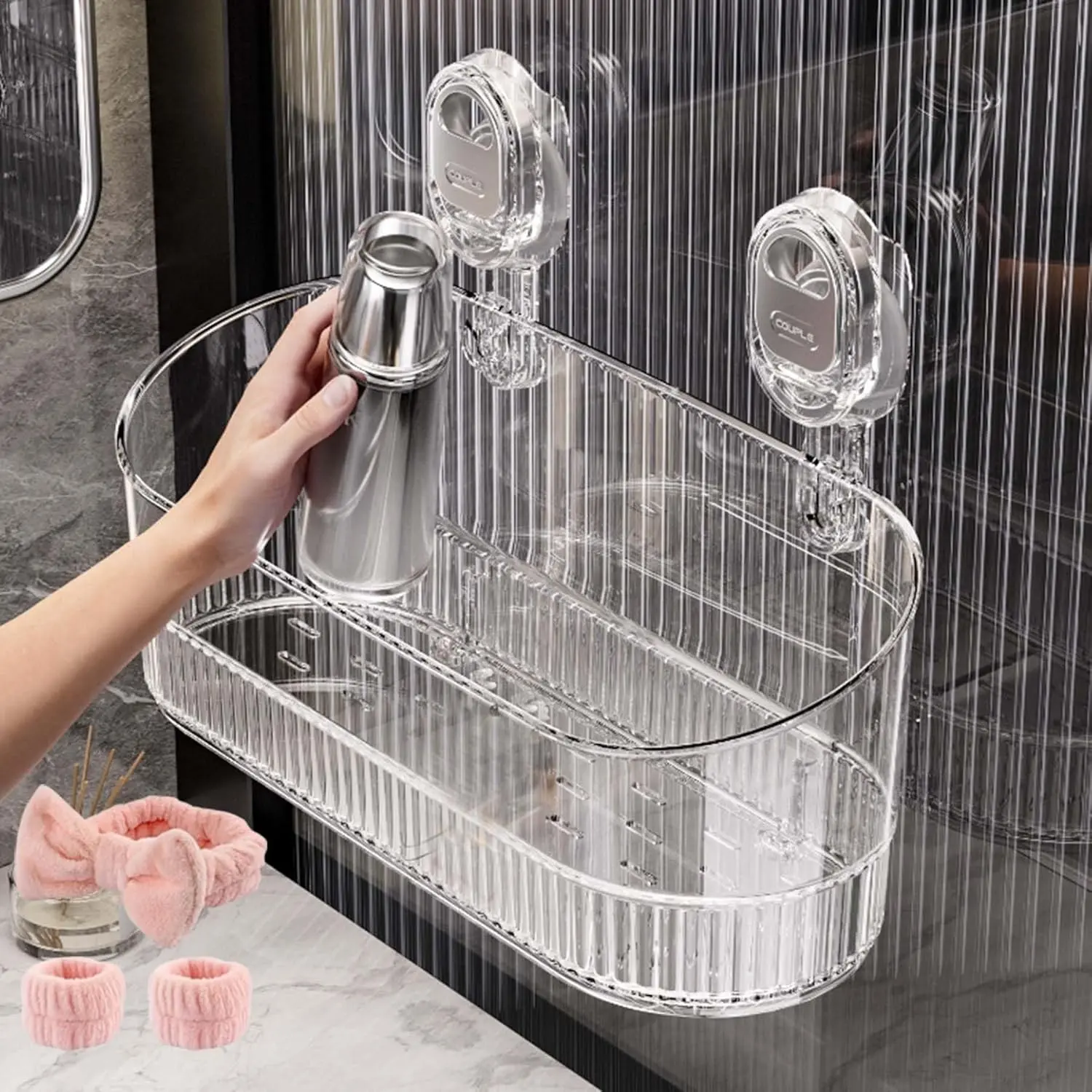 🧖‍♀️ Turn Your Bathroom into a 5-Star Spa! ✨ Aesthetic Clear Shower Caddy & Organizer Shelf | Strong Suction Cups, No Drilling, Dorm Essential