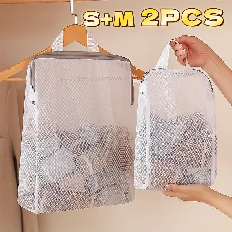 2pcs S+M Size Mesh Laundry Storage Bags - Large Capacity, Hanging & Breathable, Zippered, Ideal for Underwear, Socks & Clothes, Durable Polyester, Perfect for Organizing, Laundry Bags