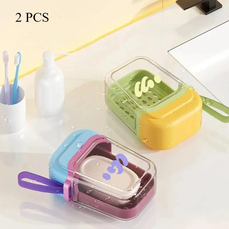 2PCS New Portable Soap Box Travel Mini Soap Box Sealed Drain With Lid Soap Box Transparent Light Luxury High-end
