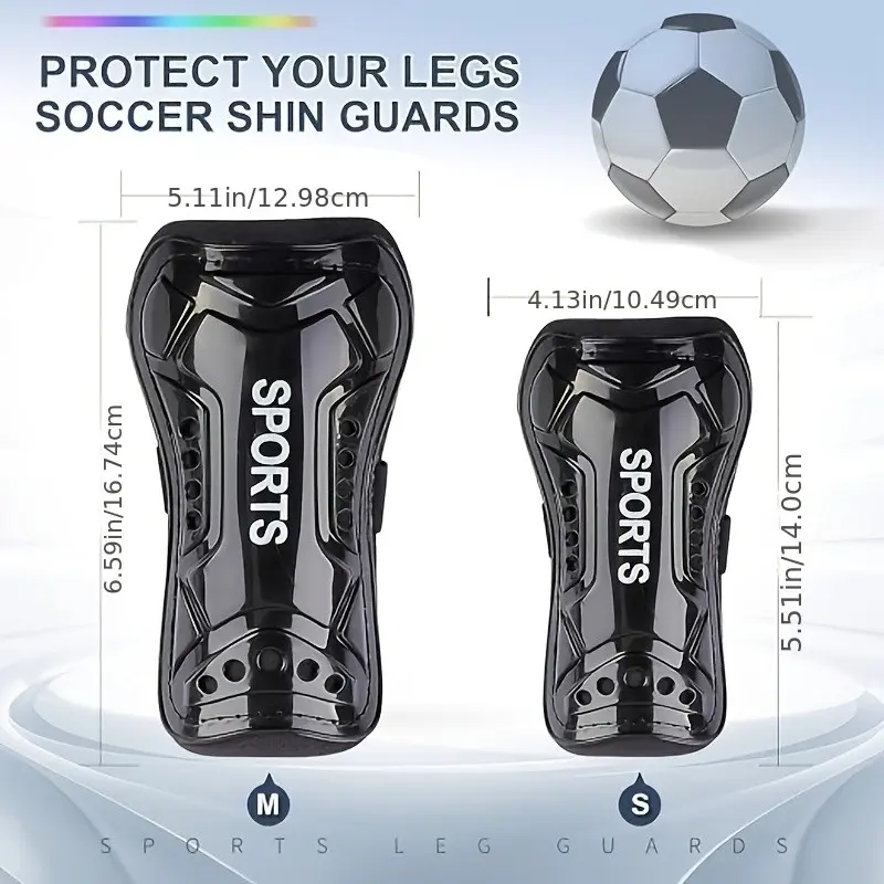 Two pairs of football padding, suitable for children and teenagers. They are made with a PP outer layer and an EVA shock-absorbing padding design, featuring a shock absorption protection function. They are suitable for training and competitions of boys an