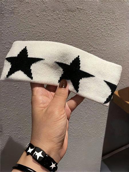 Unisex Knitted Embroidered Star Sports Headband Y2K Style Sweat-Absorbent Hair Accessory For Gym Running Yoga Casual Wear Trendy Comfortable Stretch Fit For Daily Activities vacation