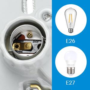 Lamp holder with grounding socket, ceramic zipper fixture, E26/E27 base, pack of 2, UL certified