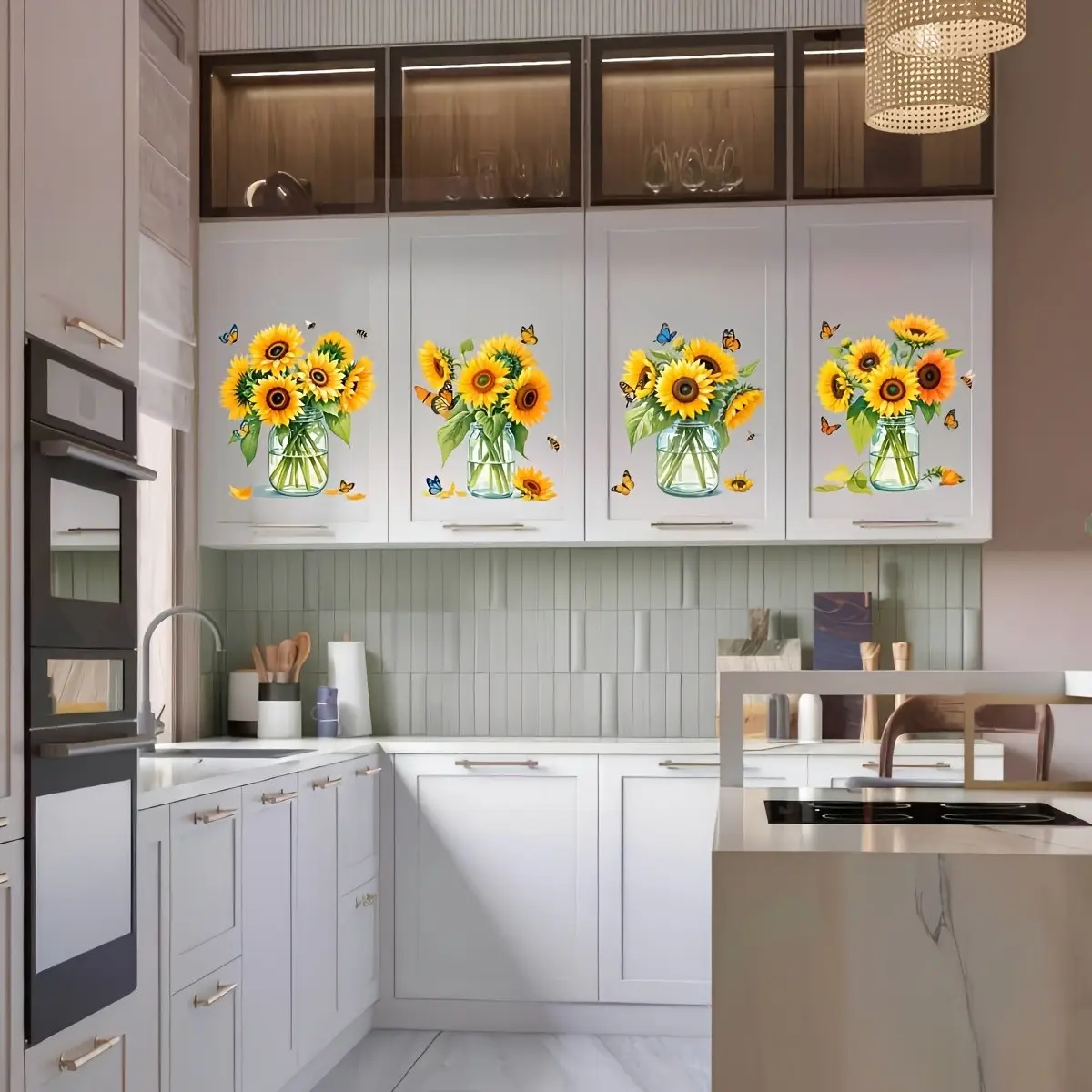 Sunflower Vase Butterfly Wall Sticker, DIY Self-Adhesive Removable PVC Decor, Ideal for Living Room, Bedroom, Kitchen, Office, Bathroom Windows