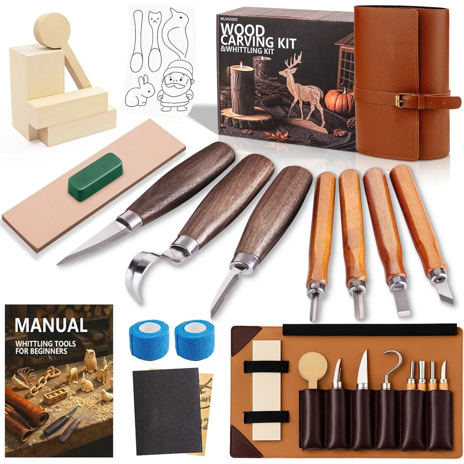 Wood Carving Kit Whittling Kit: Wood Carving Knife with Case| Woodworking Hobby Kit for Beginners Adult Kids, Relaxing Projects, DIY Art Craft Gift for Men Teens
