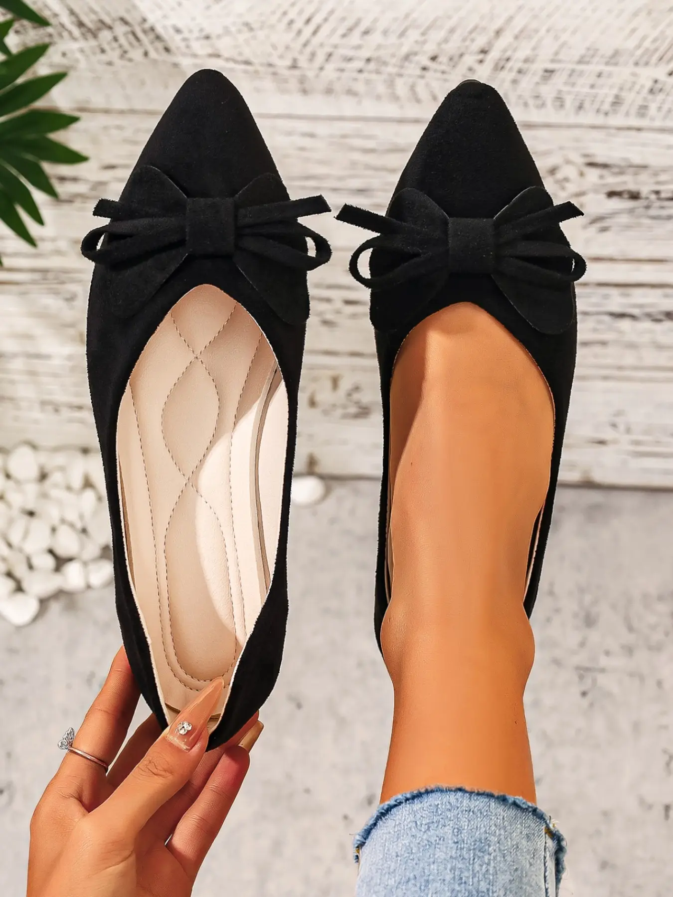 Women's Comfortable Velvet Bow Pointed Toe Flat Shoes, Elegant Casual Office Shoes, Soft Sole Daily Wear, Soft Soled Shoes, Flats Shoes