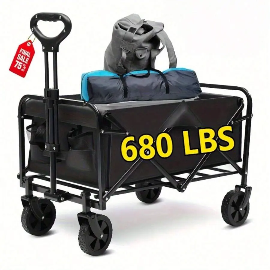 Collapsible Wagon Cart Foldable, 29.5" L Folding Beach Wagon With All-Terrain Wheels, Shopping Cart With 220/330/450/680lbs Capacity, Portable Camping Wagons Carts For Grocery Garden And Sports