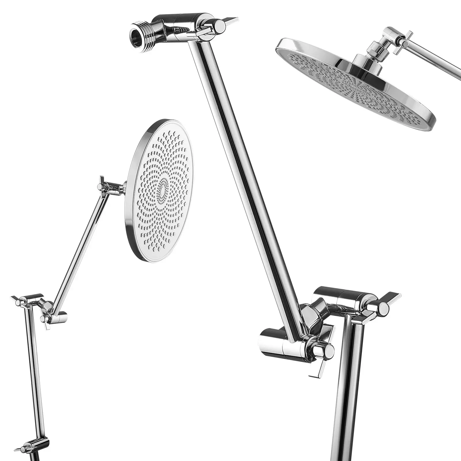 Shower Head Extension Arm, 16 inches, Brass Shower Arm Extender with Flexible Adjustable Angle Height, Chrome Finish, G1/2 Universal Thread Connector Compatible, for Rain Handheld Showerhead