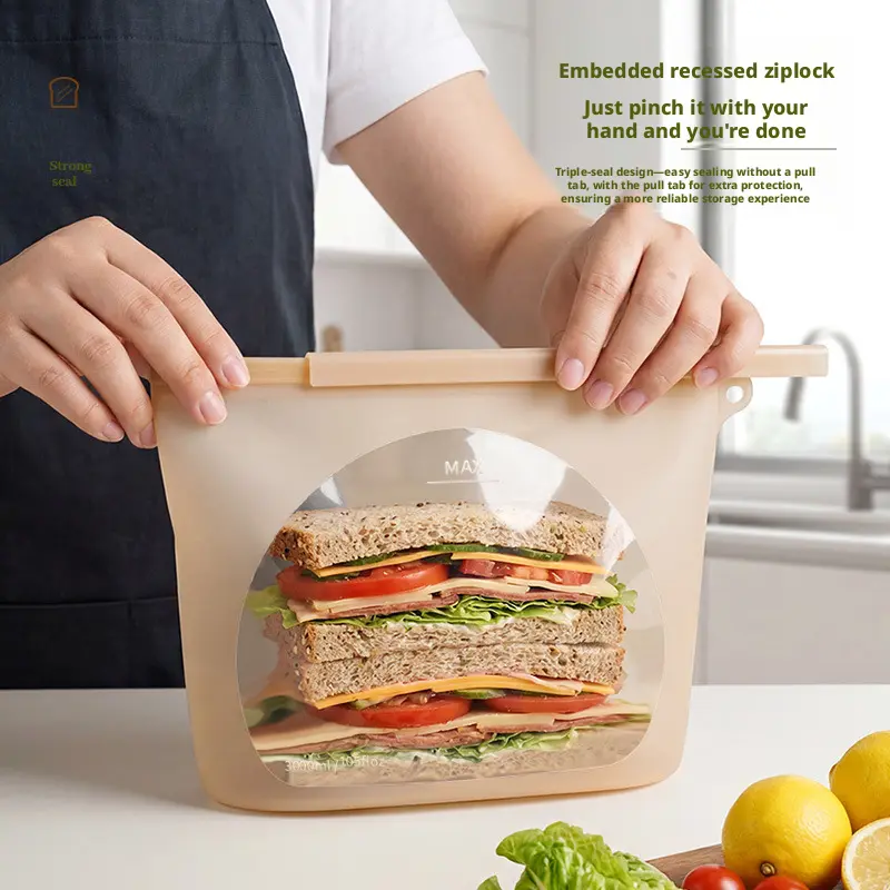 Sealable Silicone Food Storage Bags, Home Refrigerator Milk Bag, Self-Sealing Food Containers, Kitchen Preservation Pouches