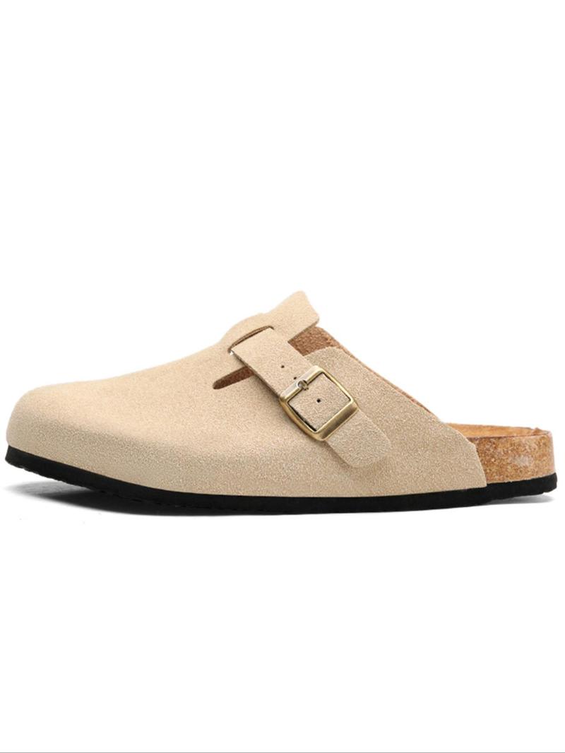 Unisex Cork Heel Clogs, Casual Comfortable Suede Fashion Slippers with Adjustable Buttons, Outdoor Slip-ons and Walking Shoes, Footwear, Flat Shoes, Minimalist Clogs