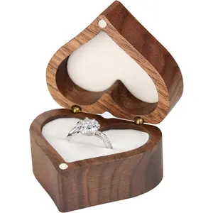 Wooden Heart Shape Ring Gift Box with Single Slot 2 Slot, Personalized Vintage Wood Jewelry Box for Proposal Engagement Wedding Ceremony Anniversary (White-1 Slot)Gift.