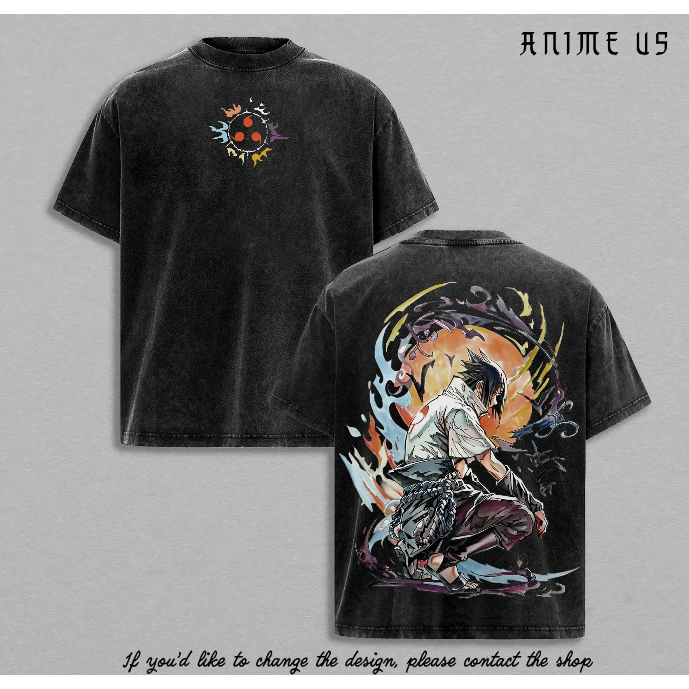 Sasuke Uchiha Vintage Washed Oversized Tee |   Eternal Mangekyo Sharingan Graphic Shirt |   Fire & Shadow Anime Streetwear |   Naruto Inspired Design |   Gift for Anime & Manga Fans
