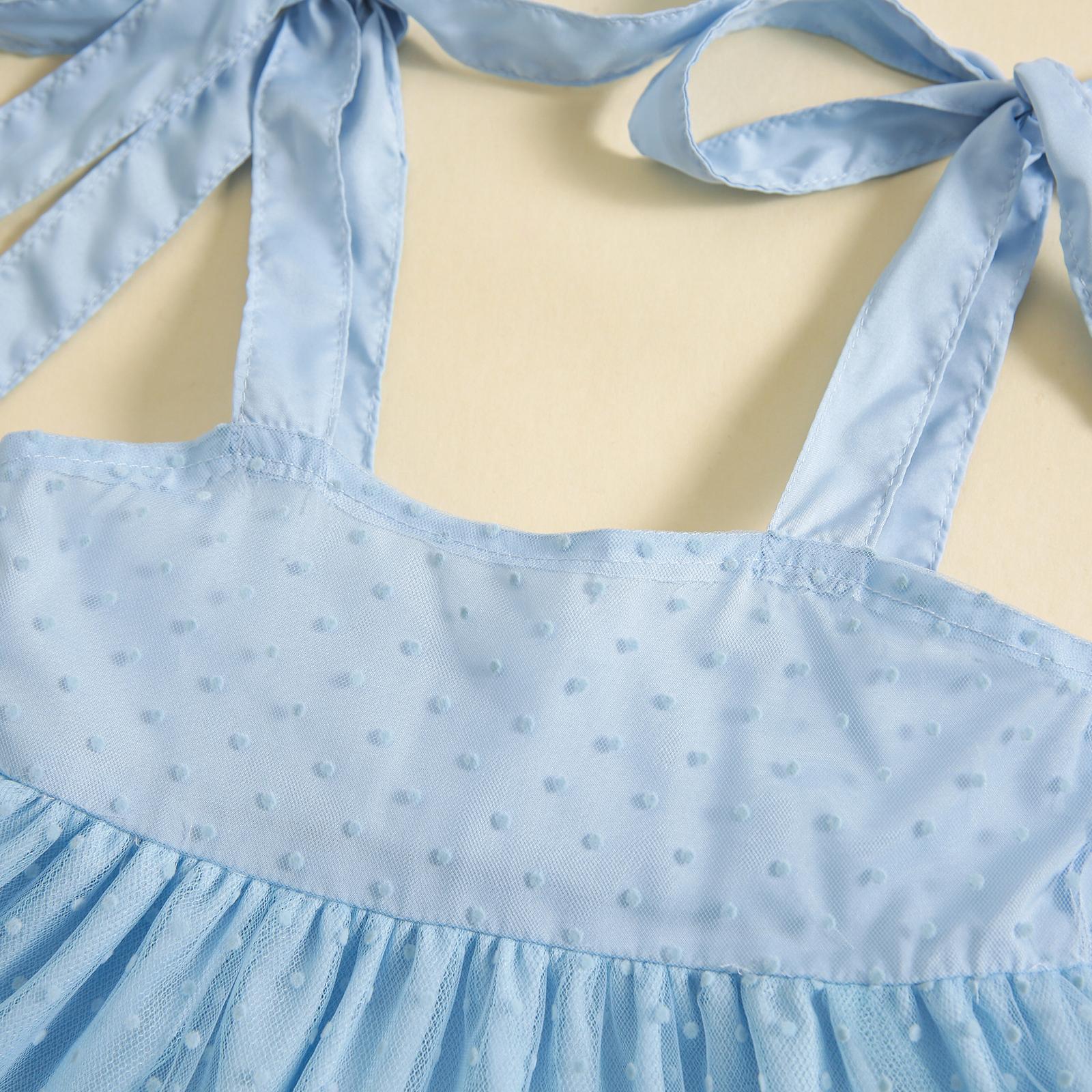 Toddler Baby Girl Princess Boho Dress Sleeveless Spaghetti Strap Swiss Dots Ruffle Tulle Dress Little Girls Summer Outfit
