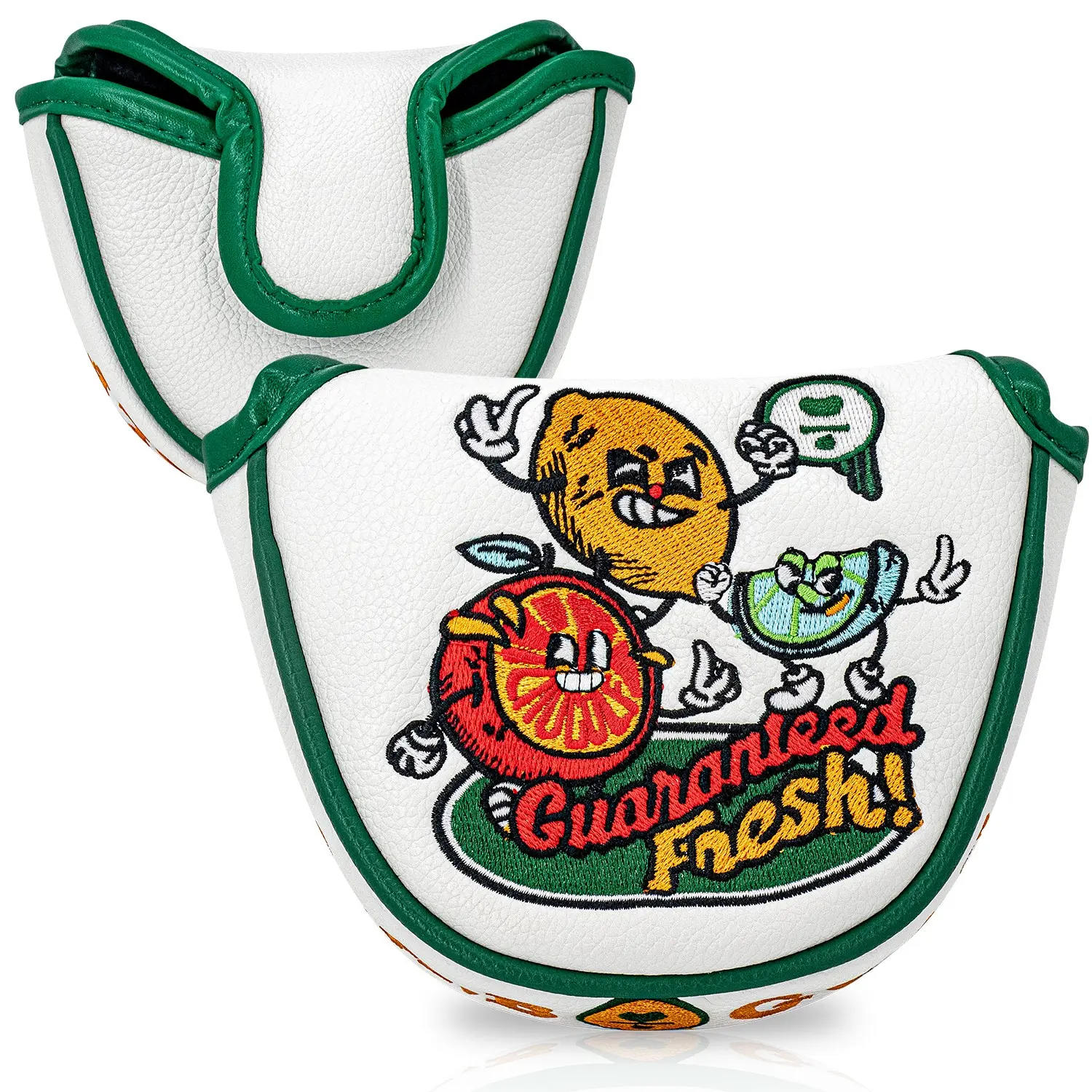 Magnetic Golf Putter Head Cover, Semi-Circle Mallet Putter Cover with Fun Fruit Embroidery, PU Leather, Universal Fit, Ideal Gift for Golfers, Golf Accessories, Golf Gift Accessory