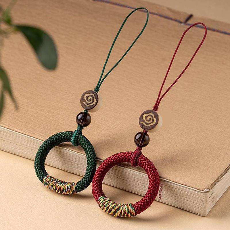 1pc Hand Woven Chinese Style Phone Wrist Charm Strap Cell Phone Finger Keychain Hand-woven Ring Buckle Pendant Cloud Pattern
