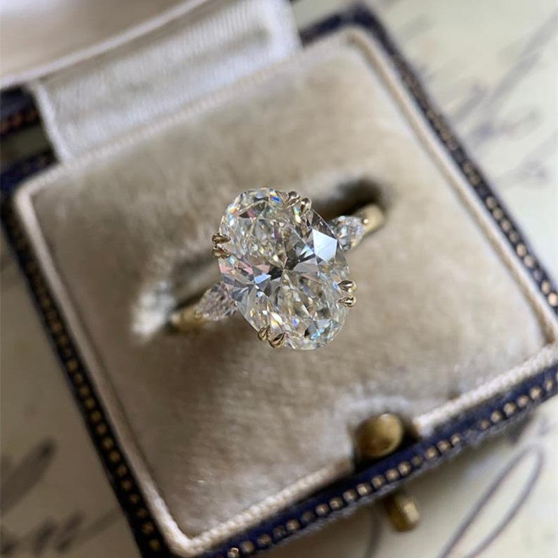 10*14mm Oval Cut CZ Cocktail Ring for Women | Huge Stone Solitaire Engagement Statement Band