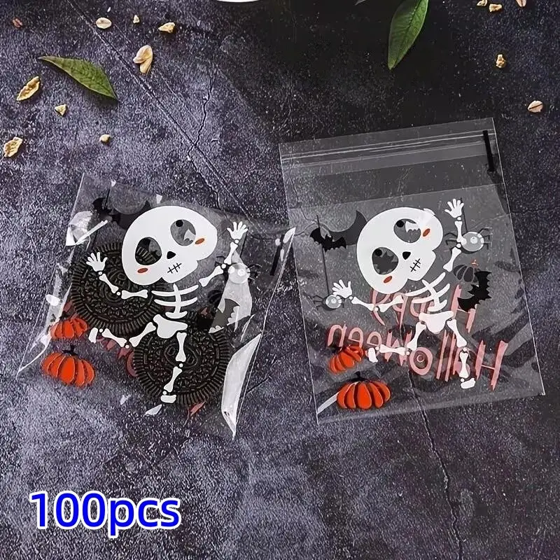 Halloween Cookie Packaging Bags, Random Patterns, Pumpkin Party Ghost Candy Self-Adhesive Wrappers, Festive Treats Wrapper