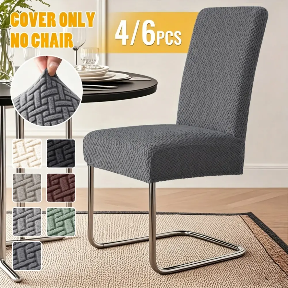 4/6PCS Stretch Dining Chair Cover Soft Jacquard Fabric Dustproof Dirty Resistant Wear-Resistant Chair Protective Cover Home Decor Furniture Protective Cover Suitable for Kitchen Restaurant Hotel Banquet Decoration Chair Covers for Dining Chairs