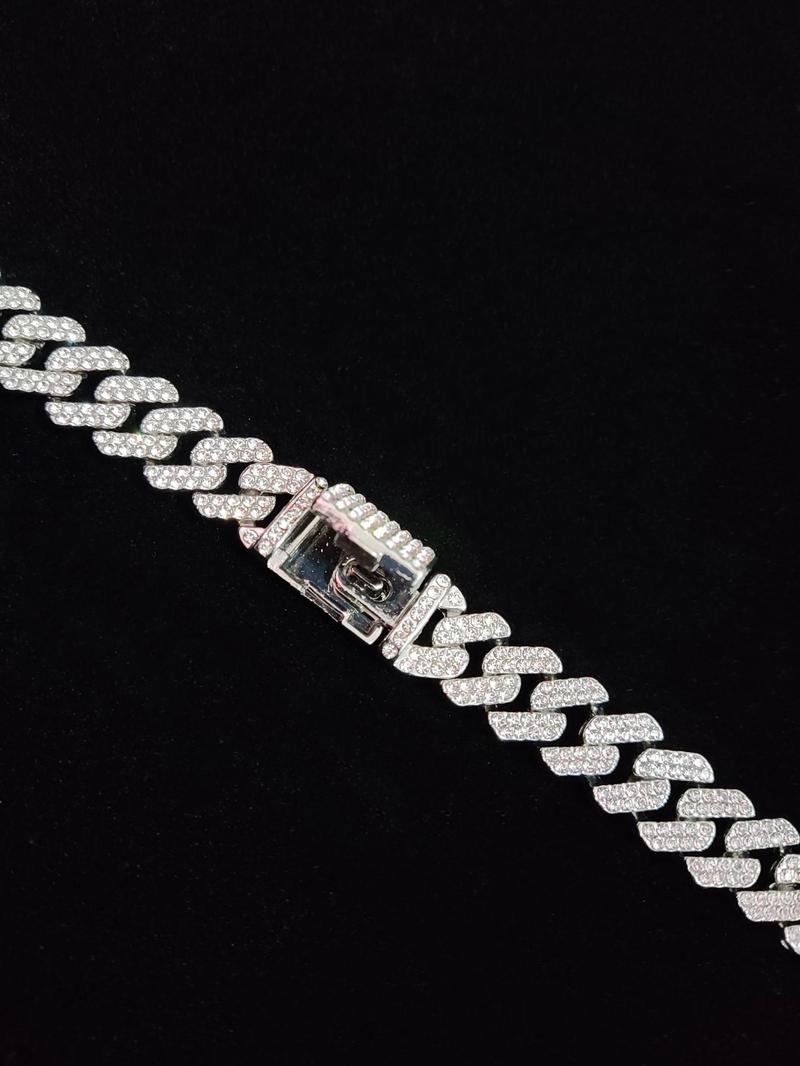 Unisex Punk Style Rhinestone Decor Chunky Chain Statement Necklace, Trendy Exquisite Cuban Link Chain, Hippie Rhinestone Decorated Jewelry for Party Decor