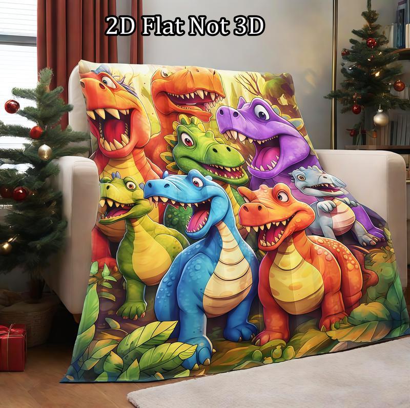 Colorful Cute Dinosaur Jungle Flannel Blanket Soft Cozy Gift Throw with Cheerful Cartoon Dino Design Perfect for Gifting to Kids Snuggling Warmly or Adding Playful Prehistoric Charm to Any Space