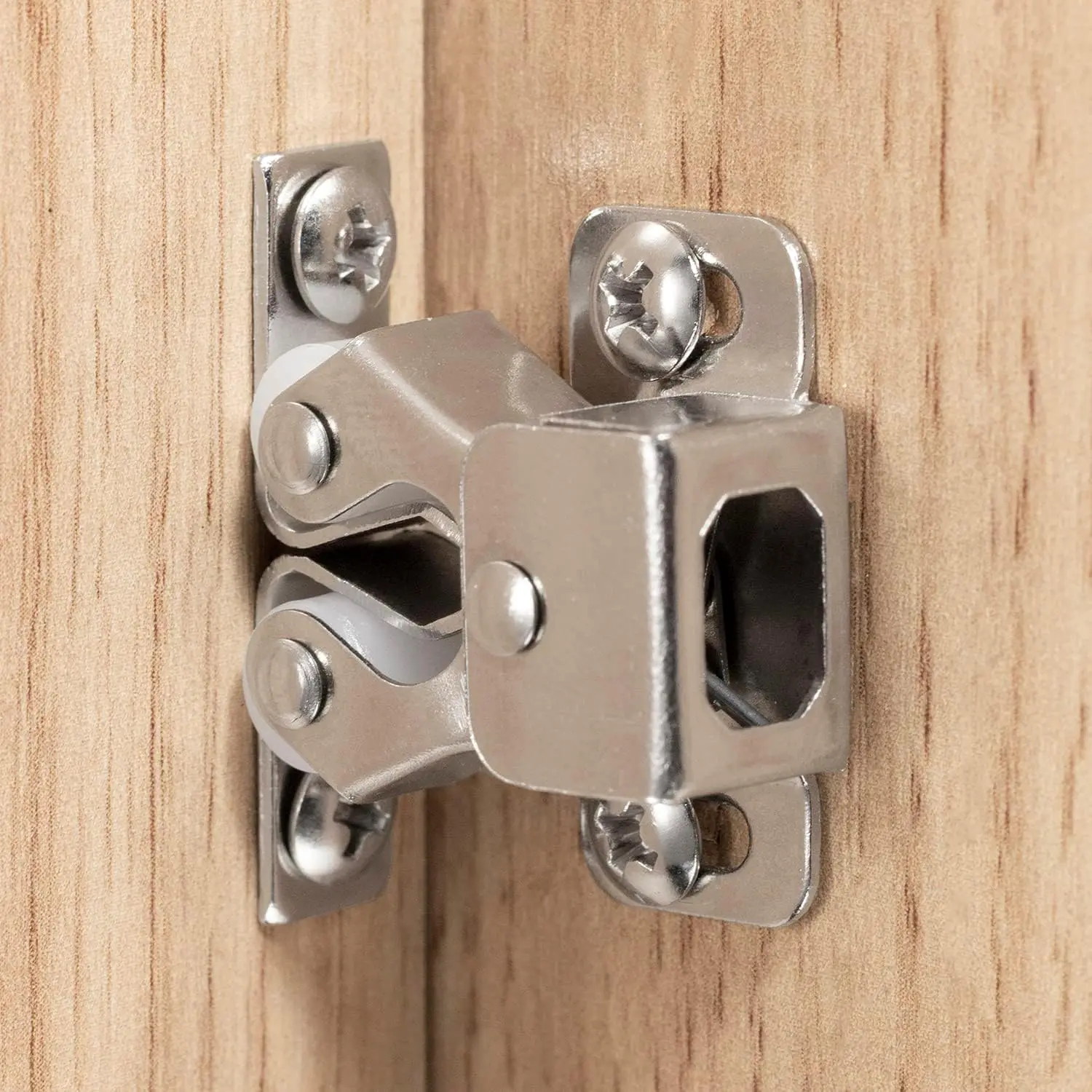 2 count Cabinet Latch Double Roller Catch Hardware for Cupboard Closet Cabinet Door Latches and Catches, Nickel