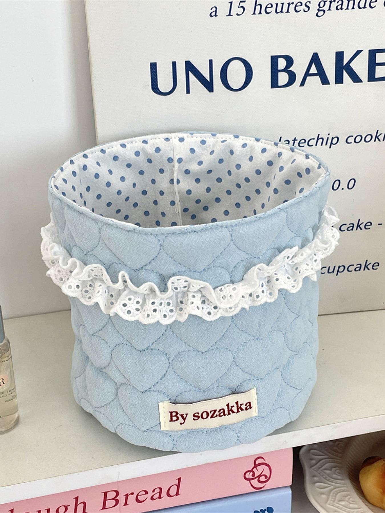 Cute Quilted Makeup Storage Basket, Scalloped Baskets Multifunctional Large Capacity Storage Basket, Desktop Storage Organizer for Home Office