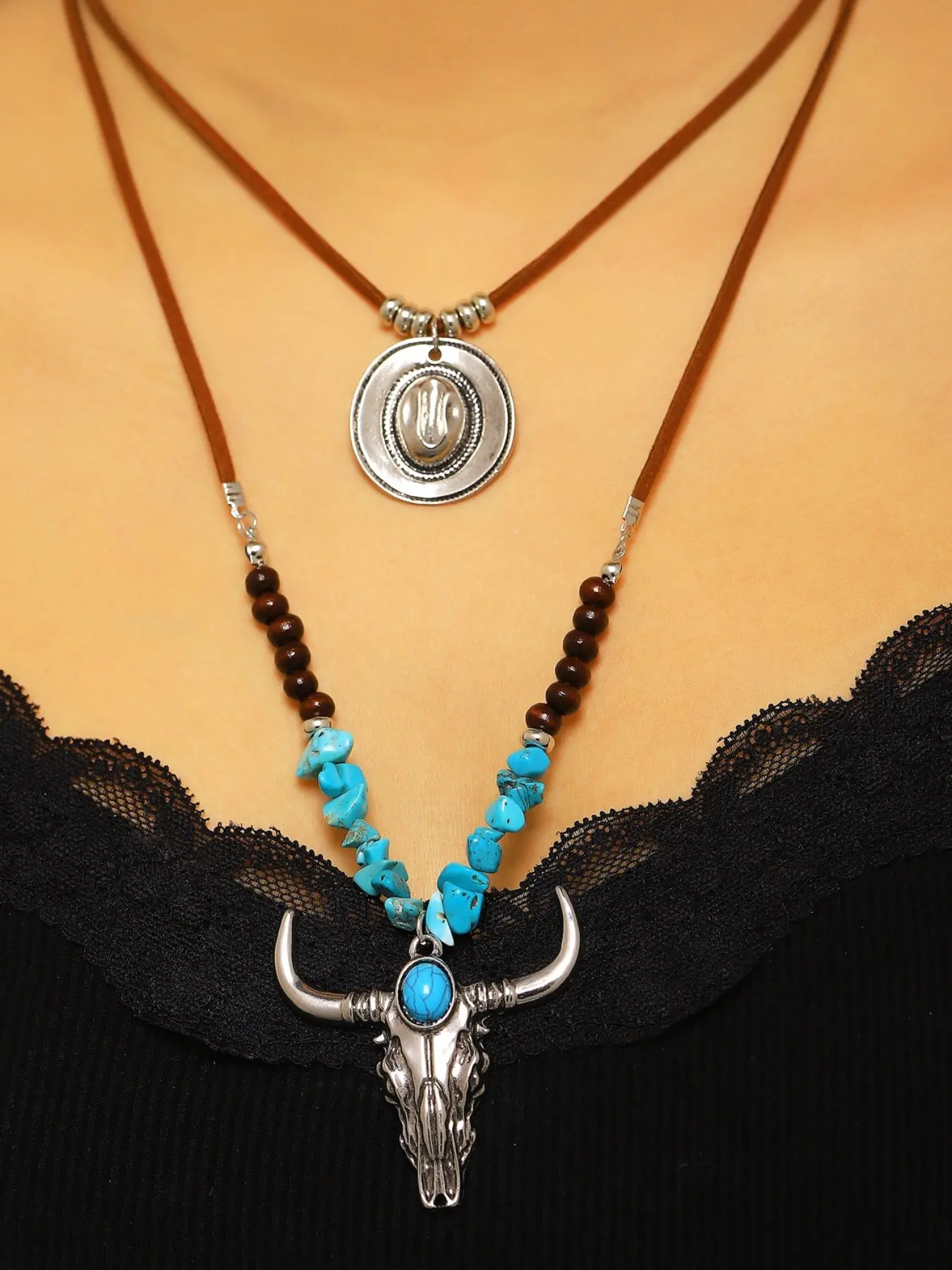 Ethnic Style Blue Stone Dragonfly Pendant Necklace, Leather Rope Tie Necklace, Unique Fashion Accessory, Perfect for Daily Wear