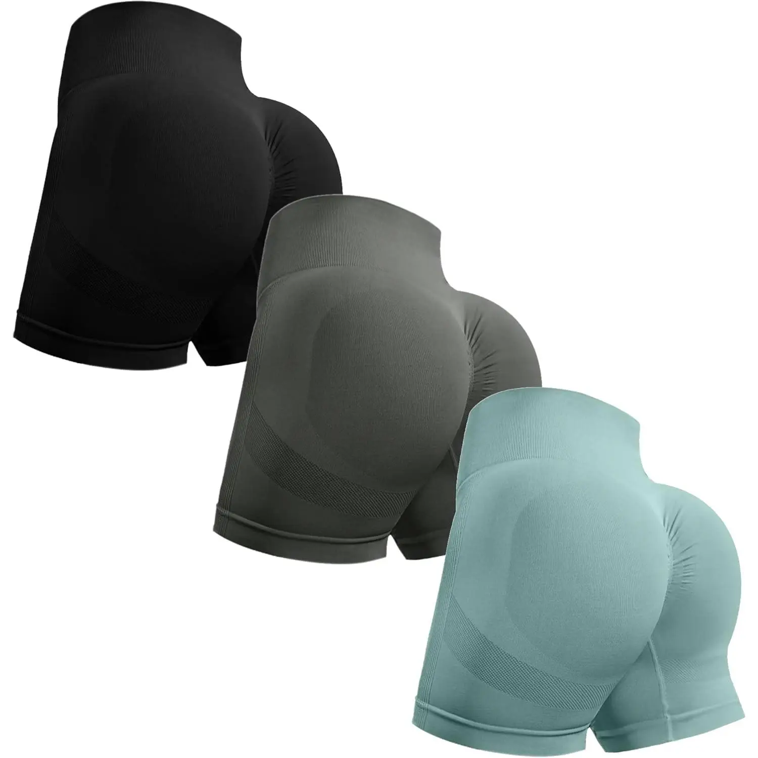3 Piece Workout Shorts for Women Seamless High Waisted Scrunch Butt Lifting Yoga Gym Running Booty Shorts Athletic Compression Shorts
