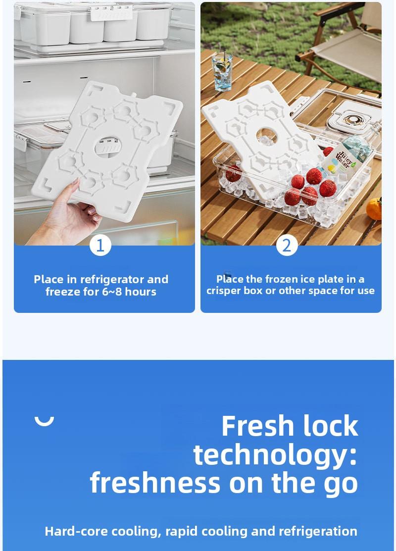 Divided Portable Ice Food Storage Container| Salad Draining Fresh Keeping Box with Compartments for Fridge Fruit Meal Prep