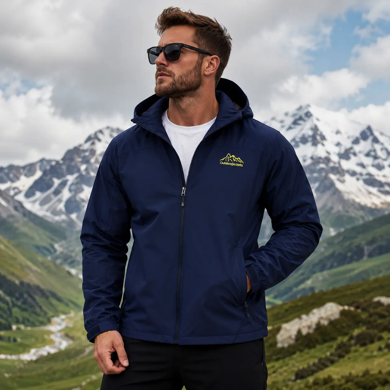 Men's Waterproof Rain Jacket Lightweight Hooded Windbreaker Outdoor Hiking Mountain Shell Coats With Yellow Logo Embroidery Zipper Pockets Athletic Running Travel Windproof Outerwear Bird Tops  Clothing Apparel Fashion active casual fall