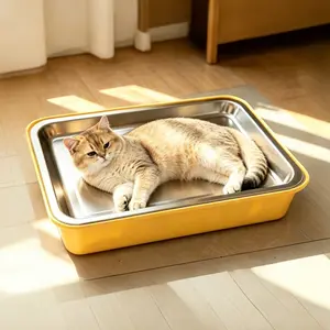 Large Stainless Steel Pet Cooling Bed, Reusable Ice Box Included, Durable Cat Mat, Summer Cool Pad for Indoor Cats and Small Dogs