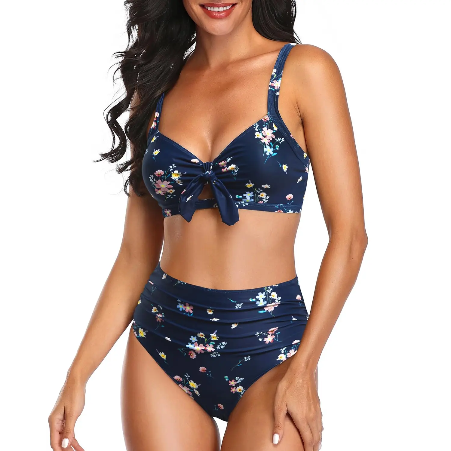 Tempt Me Women Two Piece Swimsuits High Waisted Bikini Set Tummy Control Full Coverage Ruched Tie Knot Bathing Suits Plus Size Swimsuit for Women Push Up Swimsuits Slimming Bikini Swimwear
