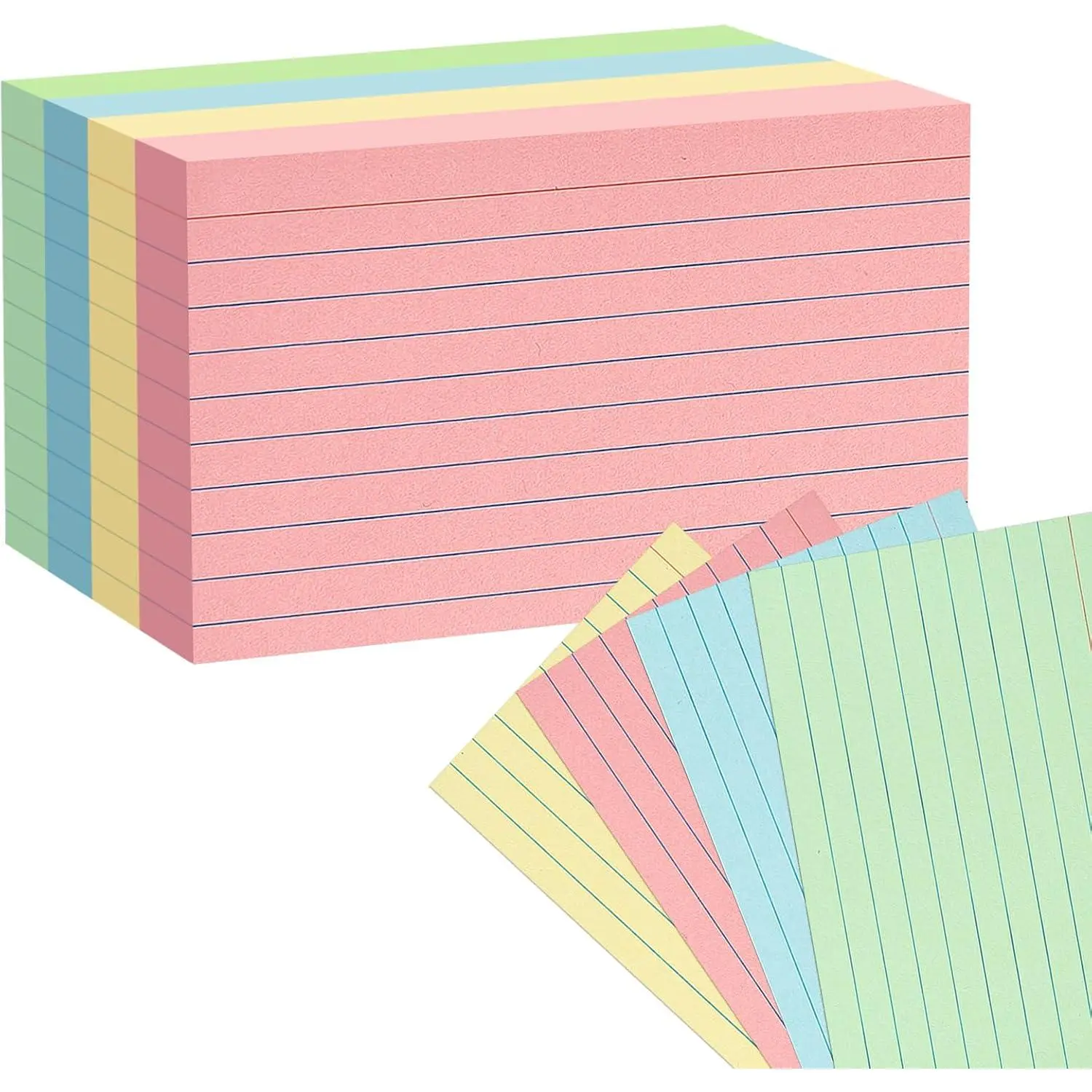 Colored Index Cards 5x8 100 count,  Ruled Flashcards, 4 Color Notecards for Studying, Recipes, Memo Cards, Office , DIY, Presentation