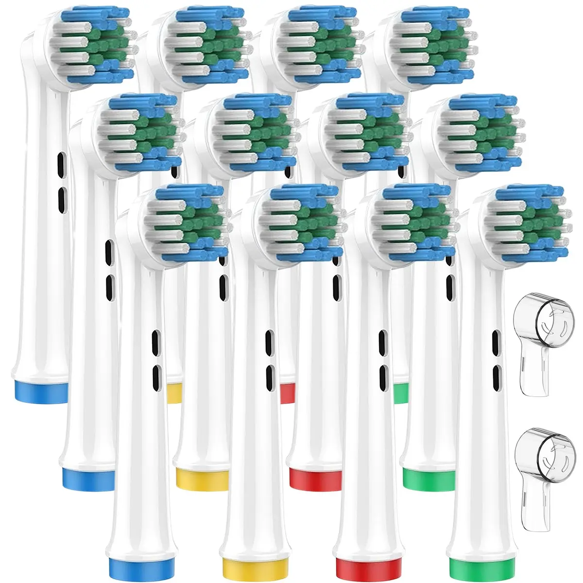 12‑Pack Rotary Electric Toothbrush Refills, Soft Bristles, Fits Oral‑B Snap‑on Rotary‑Type Handles, Not for IO Magnetic‑Attach Series, 2 Transparent Dust‑Shield Caps Included