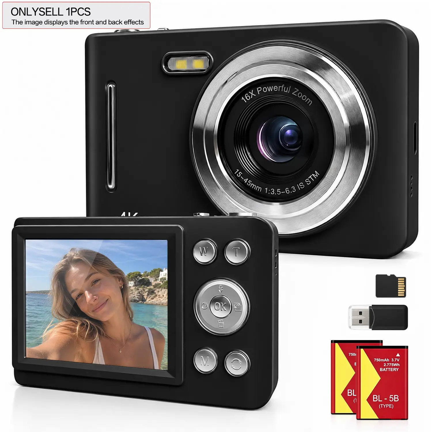 Portable Digital Camera with Dual Batteries and 2.8-Inch Screen, Ideal for Family and Travel, Video Recording Camera, Point and Shoot Digital Cameras, Pocket Camera