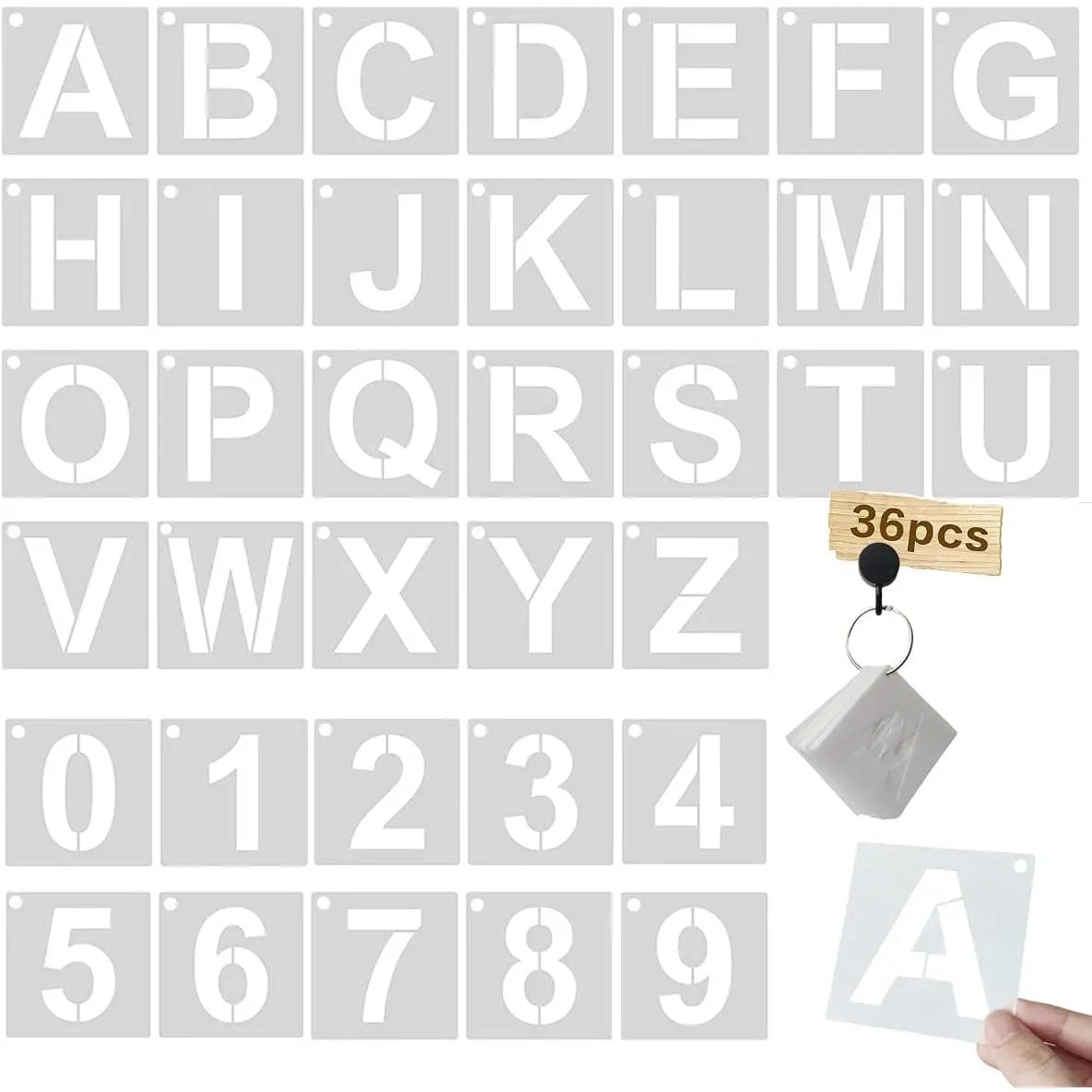 1 Inch Letter Stencils Kit, Alphabet Art Craft Stencils,  Plastic Letters and Numbers Stencil Set for , Wall, Fabric, Rock, Chalkboard, Signage and DIY Art Projects (White, 36 count)